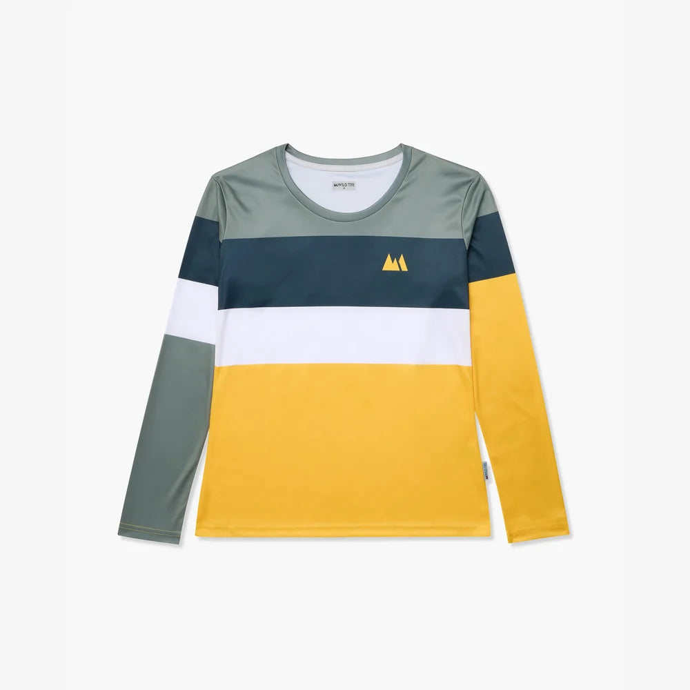 Camiseta manga larga de running Wild Tee Color Block para mujer, color Yellow